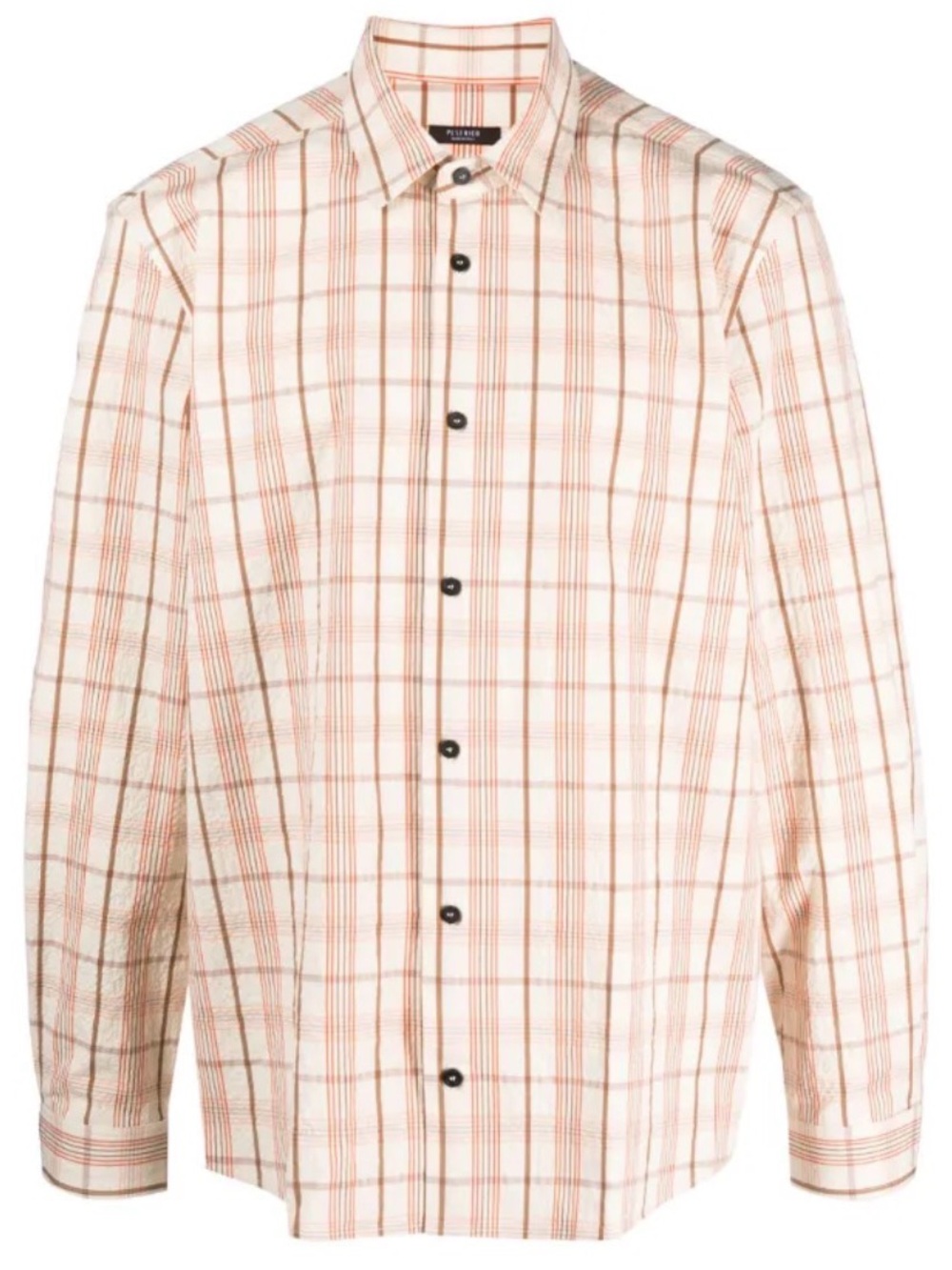 Peserico Cream and Orange Plaid Dress Shirt